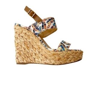 Gibson Latimer Celia printed cotton platform wedge sandal NWT